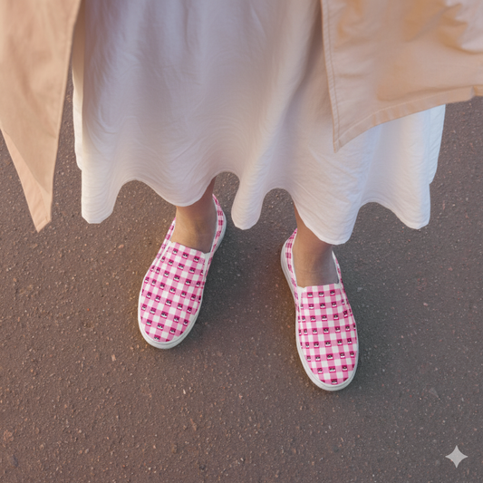 Kawaii Cat Checkered Women’s slip-on canvas shoes Pink