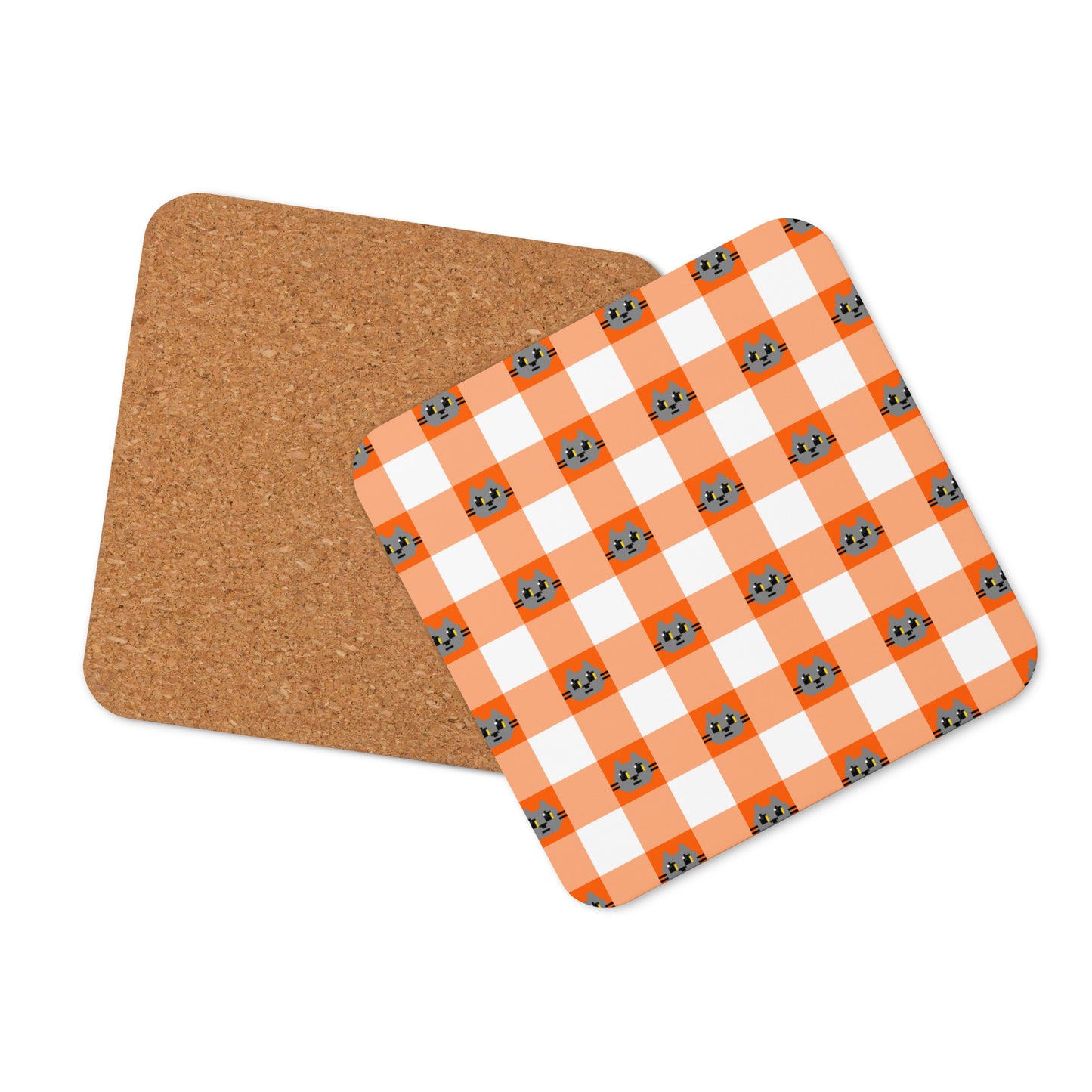 Kawaii Cat Checkered Cork-back coaster Boddah