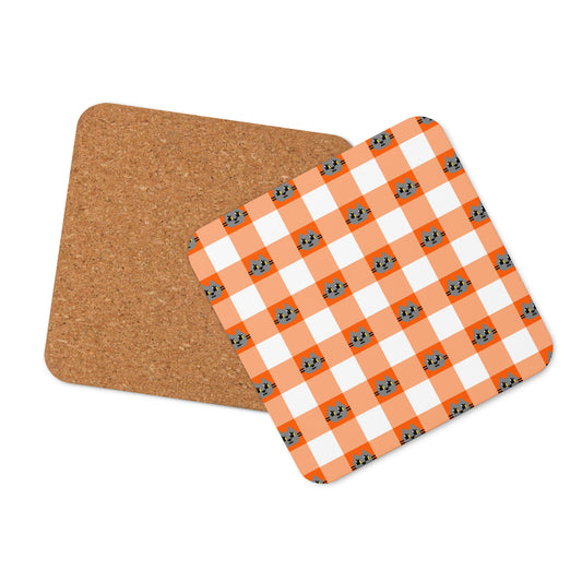 Kawaii Cat Checkered Cork-back coaster Boddah