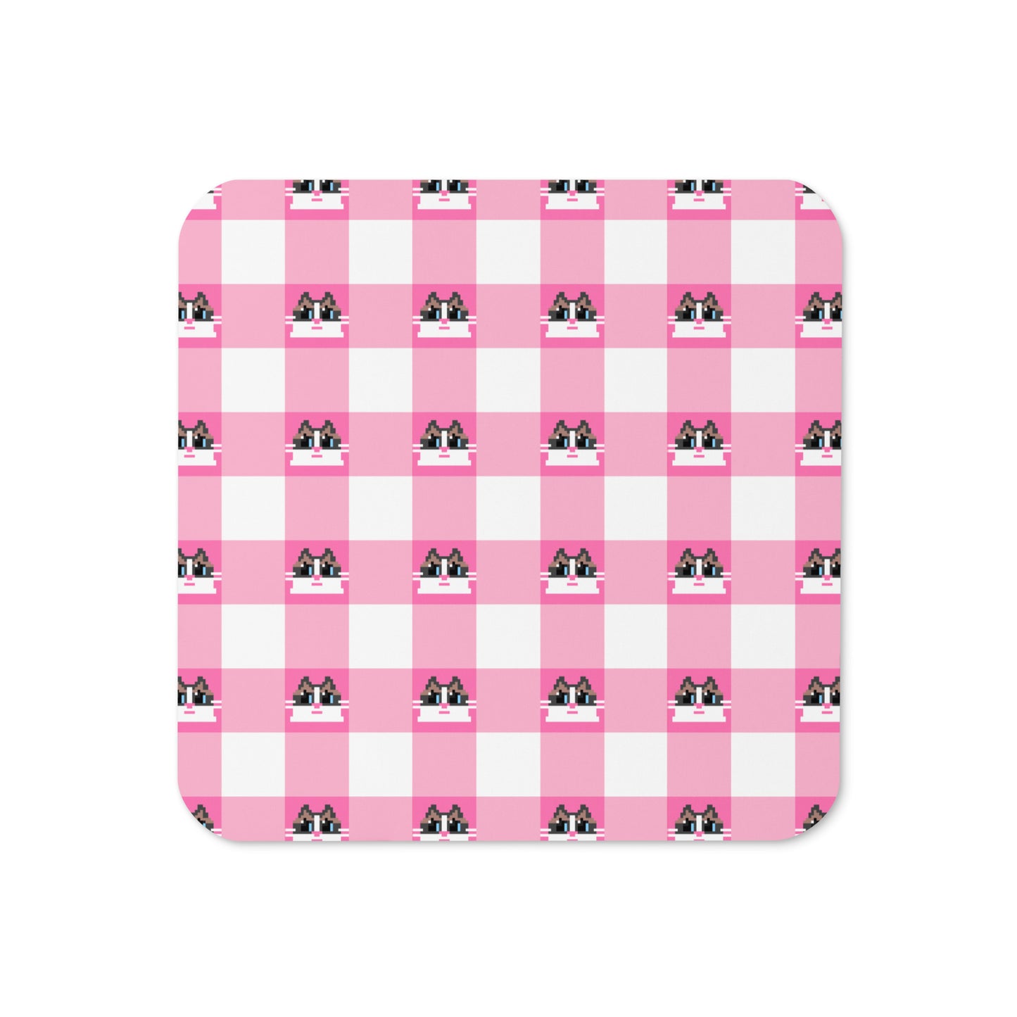 Kawaii Cat Checkered Cork-back coaster Frill