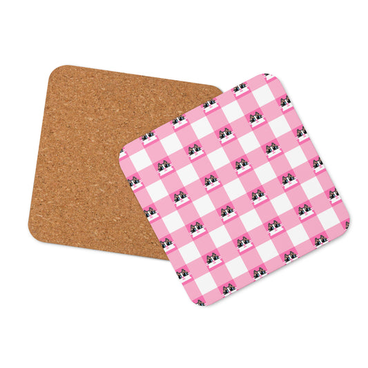 Kawaii Cat Checkered Cork-back coaster Frill