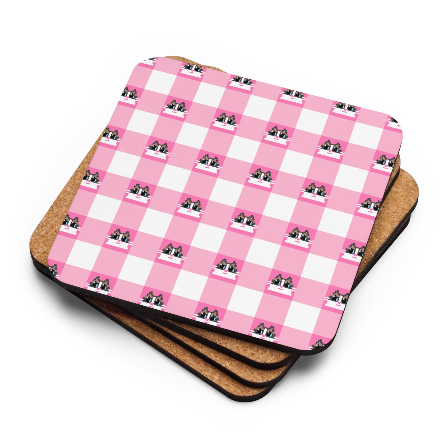 Kawaii Cat Checkered Cork-back coaster Frill