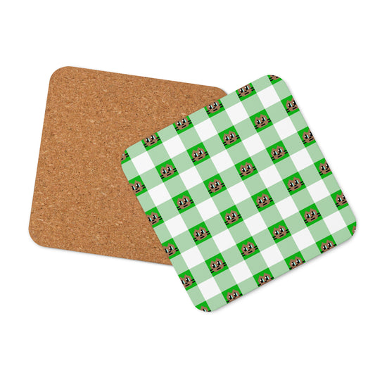 Kawaii Cat Checkered Cork-back coaster Cotora
