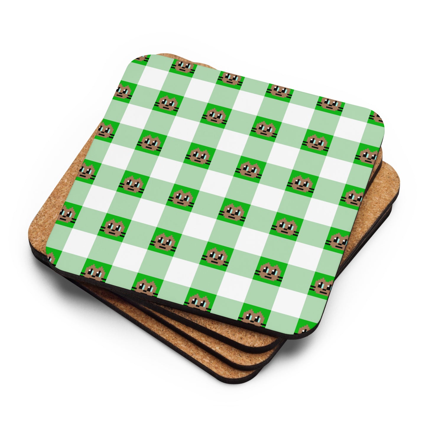 Kawaii Cat Checkered Cork-back coaster Cotora