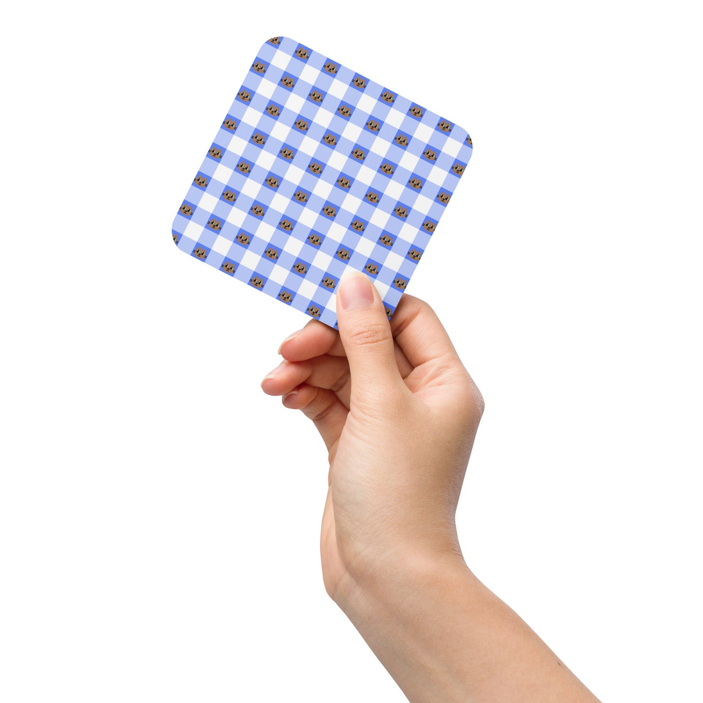Kawaii Cat Checkered Cork-back coaster Cotora Blue