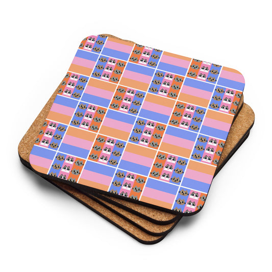 Kawaii Cat : Japanese Design 3cats Cork-back coaster