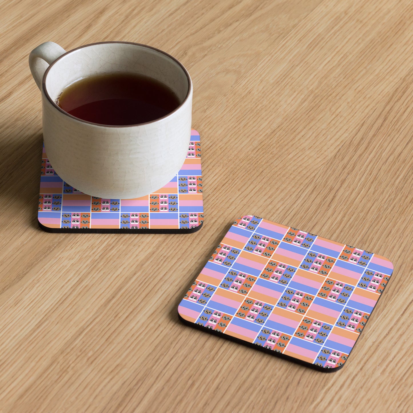 Kawaii Cat : Japanese Design 3cats Cork-back coaster