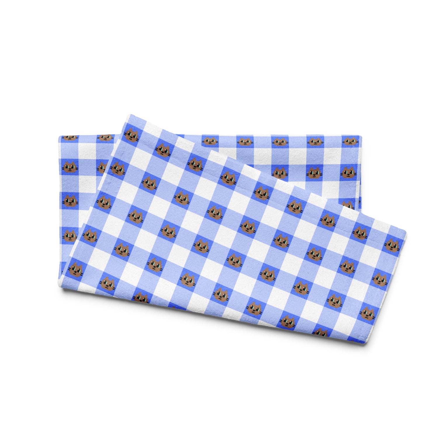 Kawaii Cat Checkered Hand towel Cotora Blue