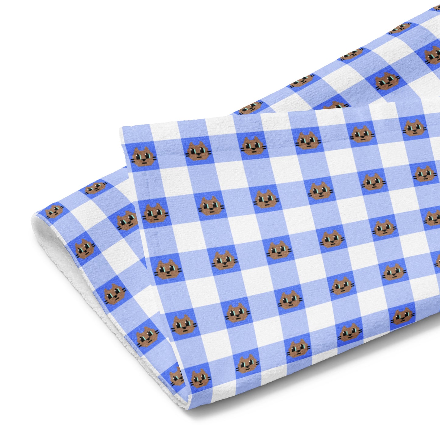 Kawaii Cat Checkered Hand towel Cotora Blue
