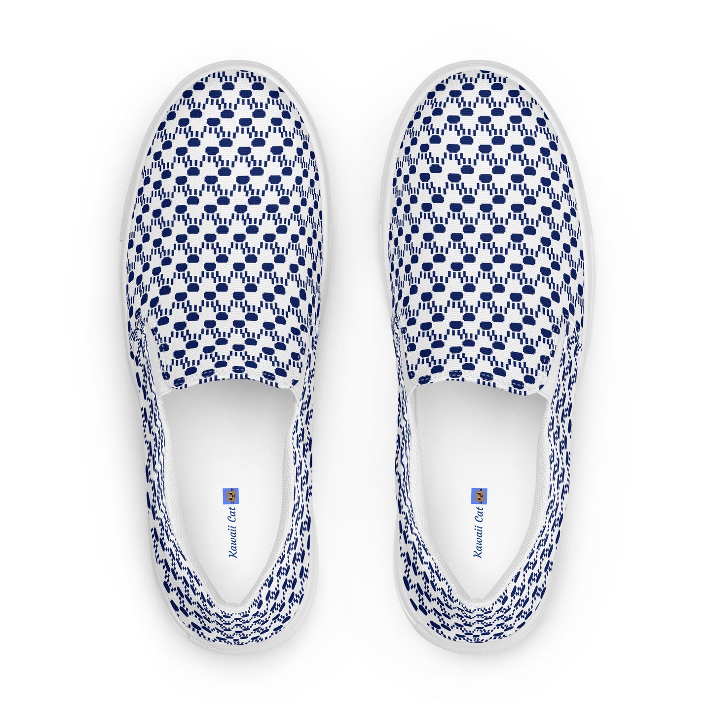 Kawaii Cat Men’s slip-on canvas shoes Paw pads and Claws Navy&White