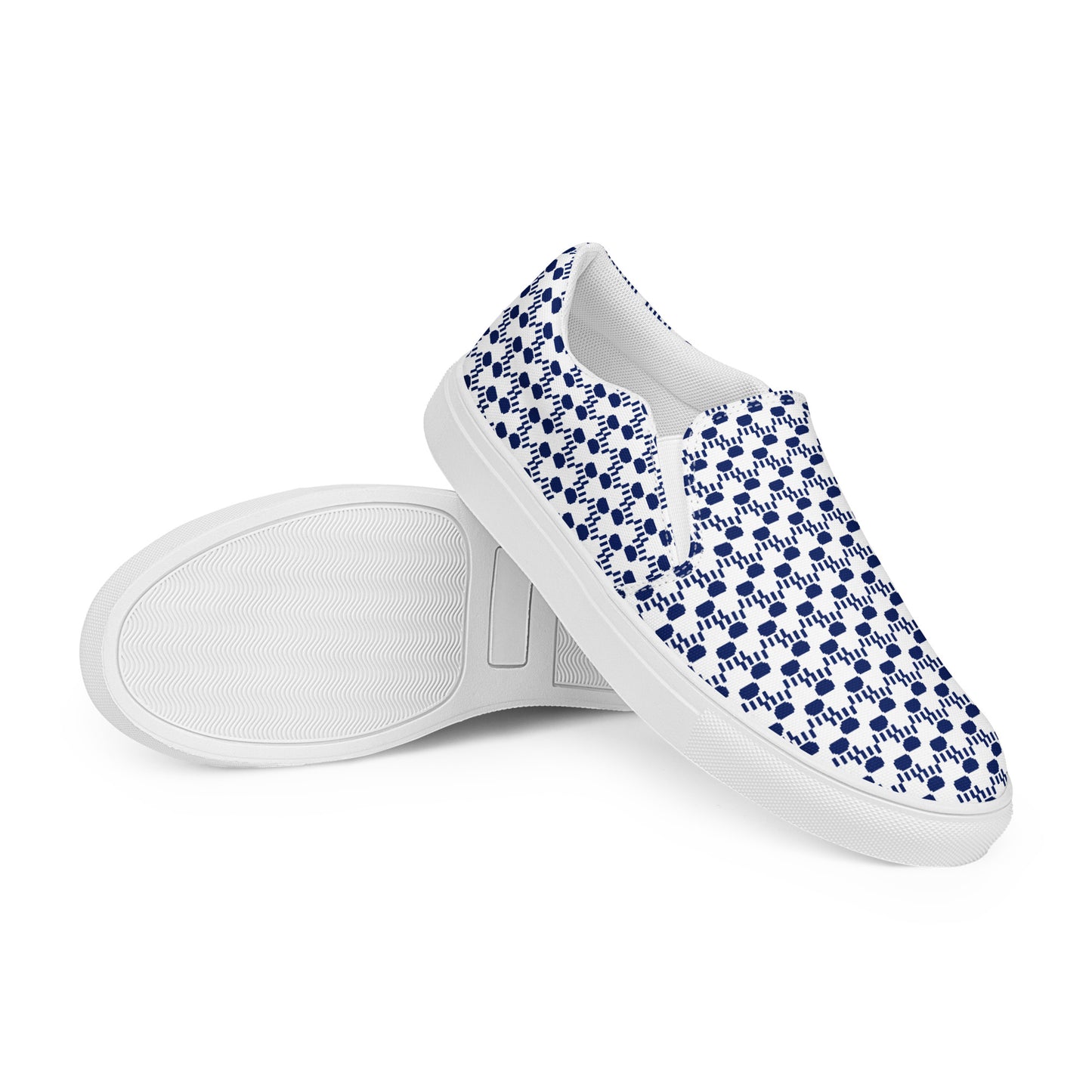 Kawaii Cat Men’s slip-on canvas shoes Paw pads and Claws Navy&White