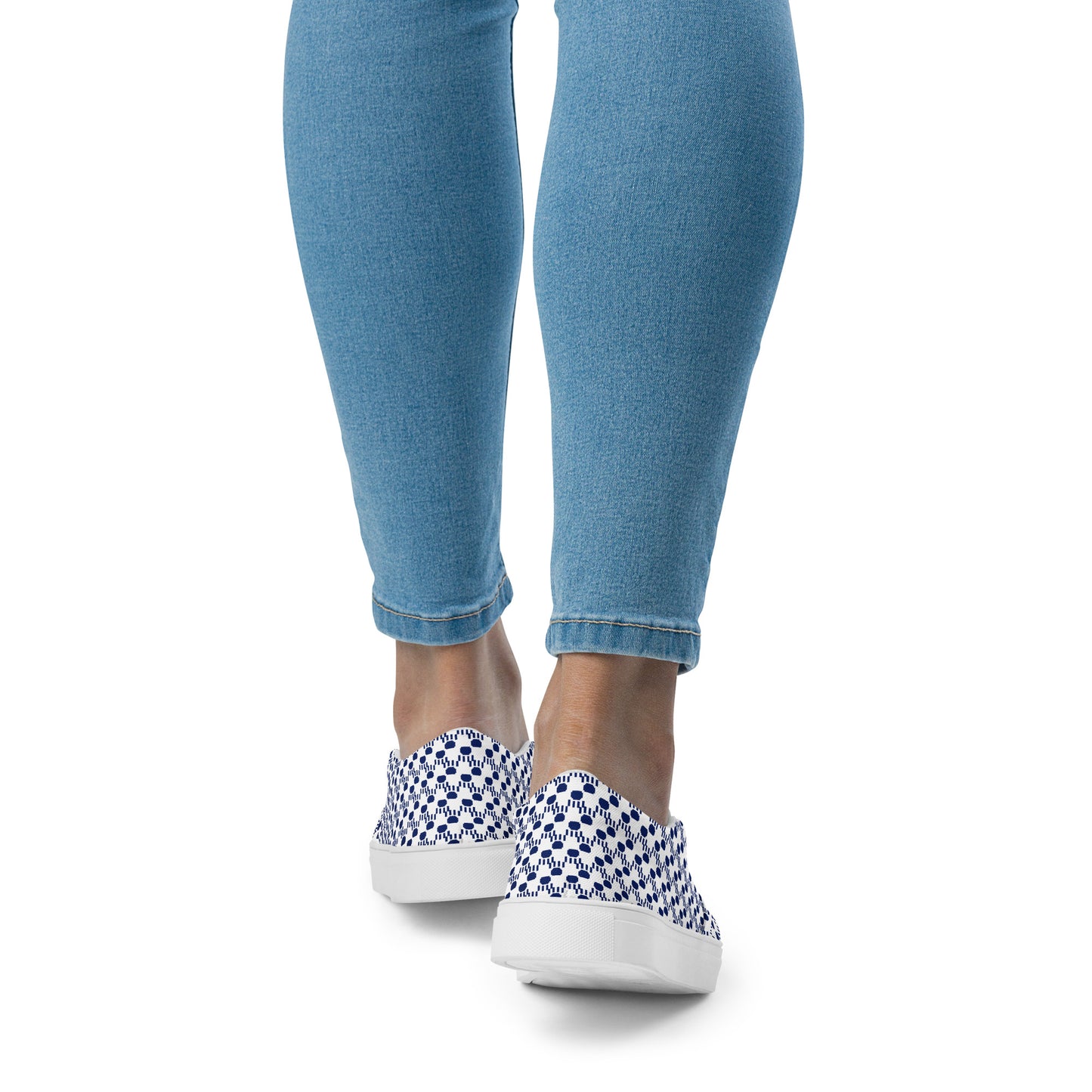 Kawaii Cat Women’s slip-on canvas shoes Paw pads and Claws Navy&White