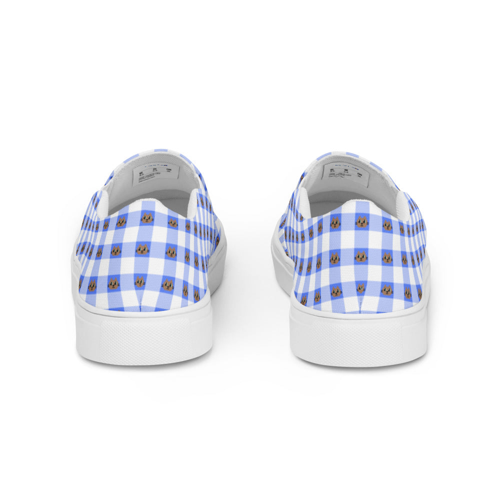 Kawaii Cat Checkered Women’s slip-on canvas shoes Blue