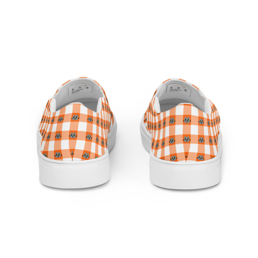 Kawaii Cat Checkered Women’s slip-on canvas shoes Orange