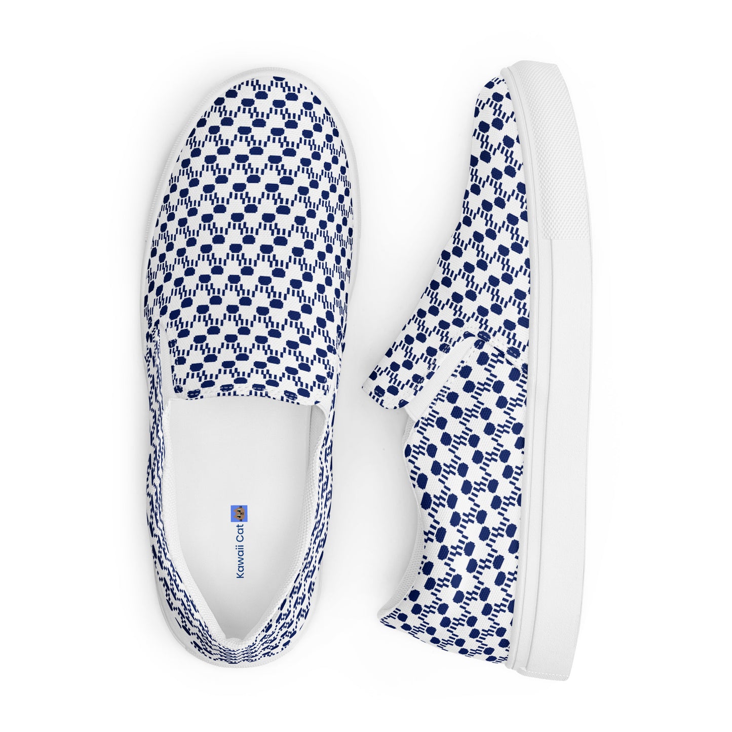 Kawaii Cat Women’s slip-on canvas shoes Paw pads and Claws Navy&White