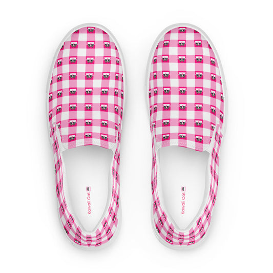 Kawaii Cat Checkered Women’s slip-on canvas shoes Pink