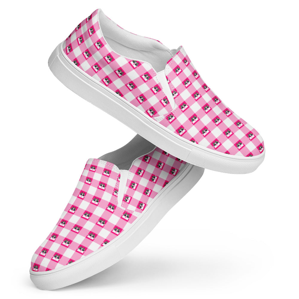 Kawaii Cat Checkered Women’s slip-on canvas shoes Pink
