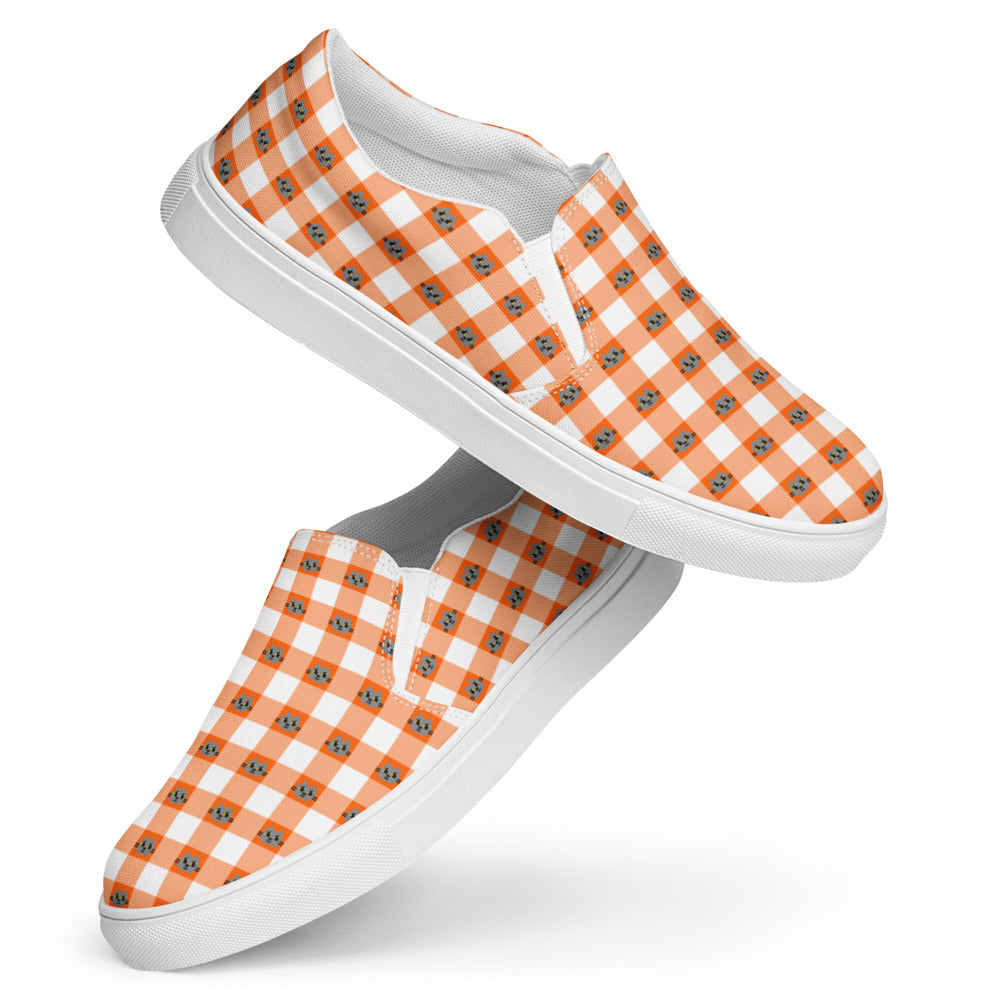 Kawaii Cat Checkered Women’s slip-on canvas shoes Orange