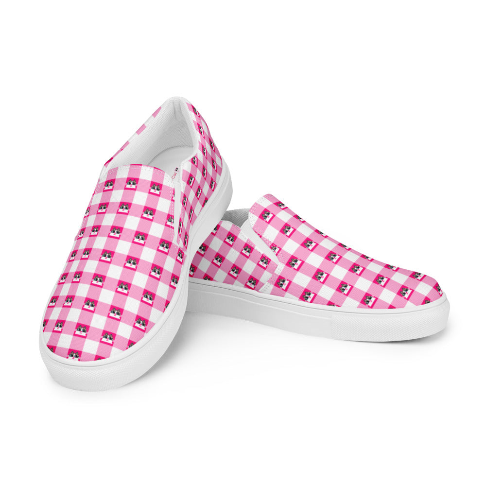 Kawaii Cat Checkered Women’s slip-on canvas shoes Pink