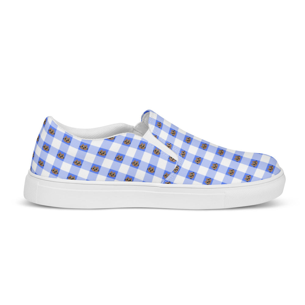 Kawaii Cat Checkered Women’s slip-on canvas shoes Blue