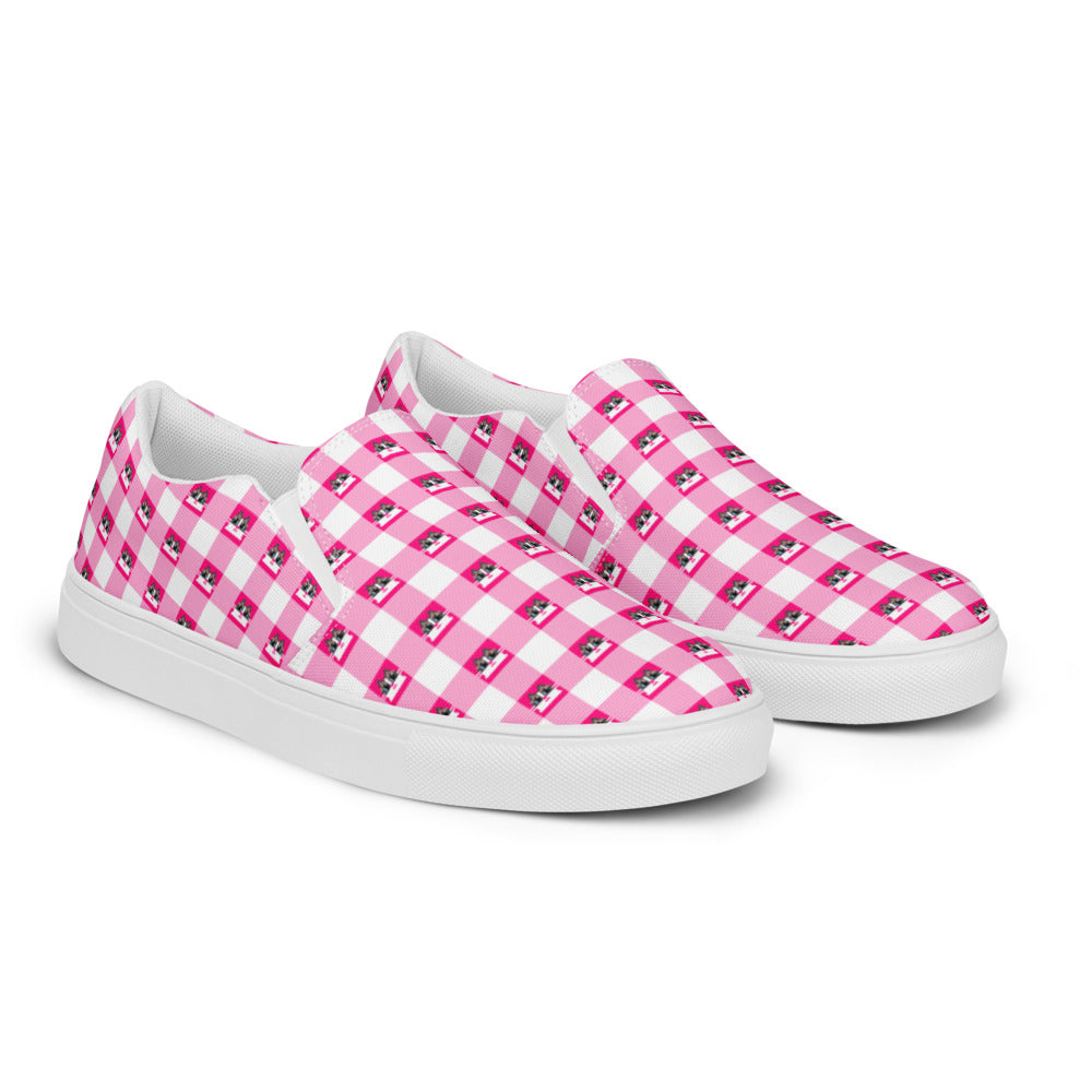 Kawaii Cat Checkered Women’s slip-on canvas shoes Pink