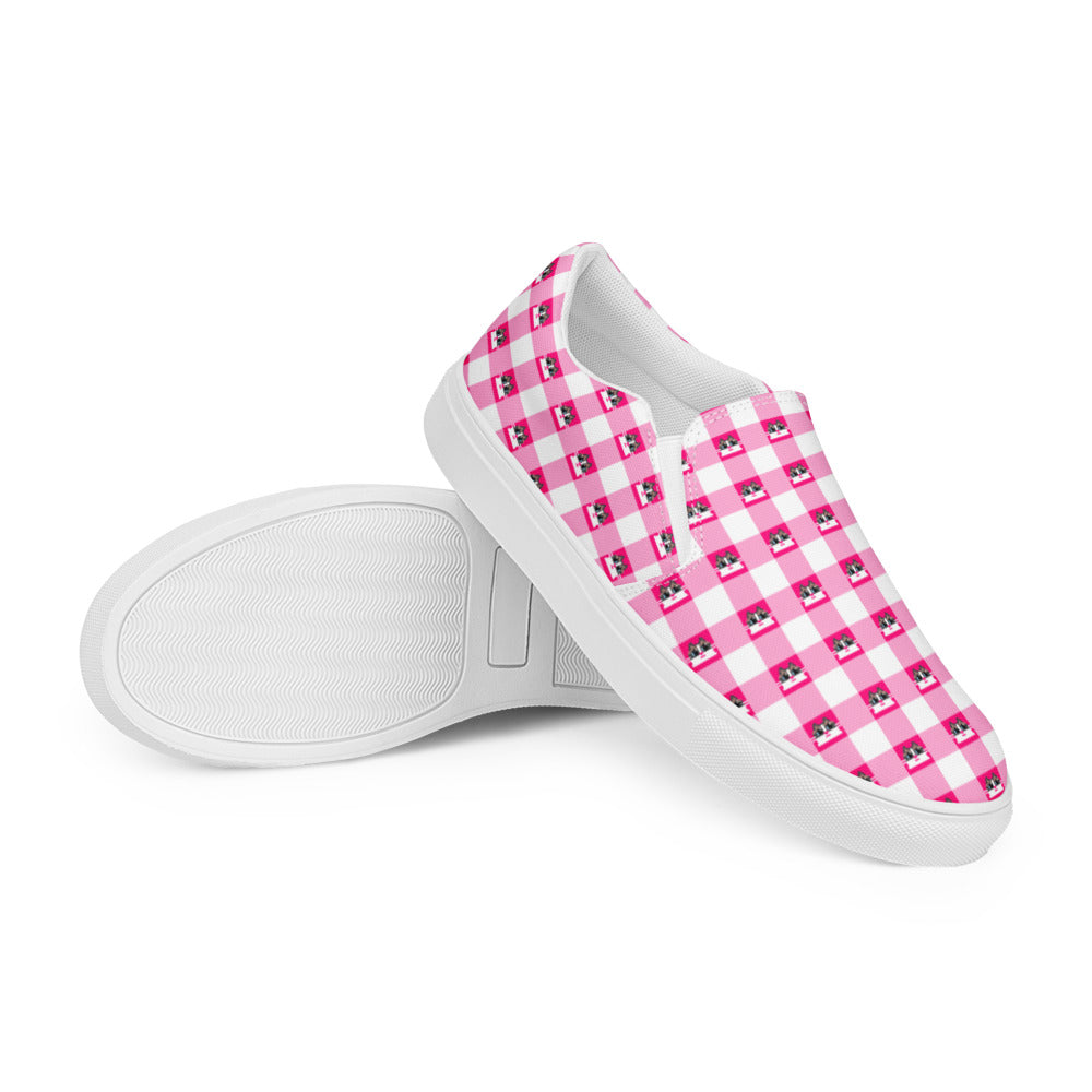 Kawaii Cat Checkered Women’s slip-on canvas shoes Pink