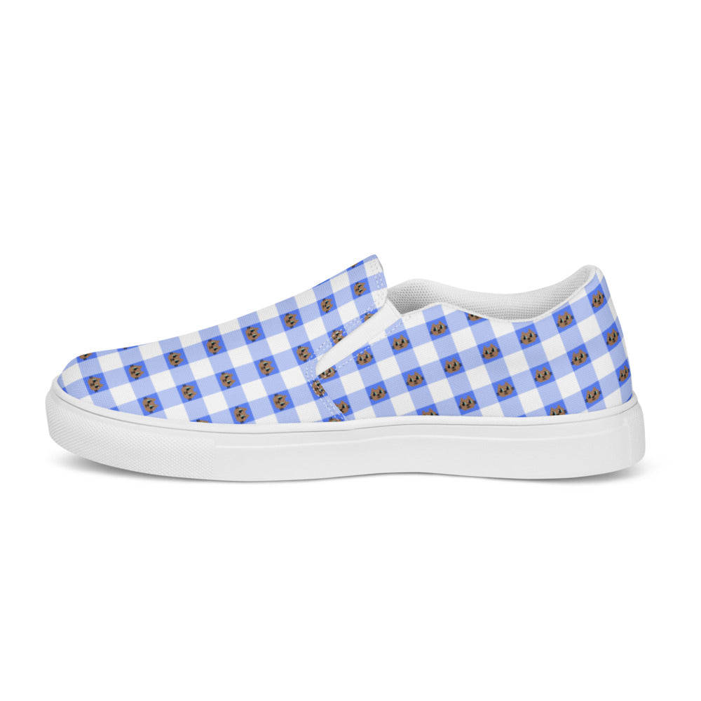 Kawaii Cat Checkered Women’s slip-on canvas shoes Blue