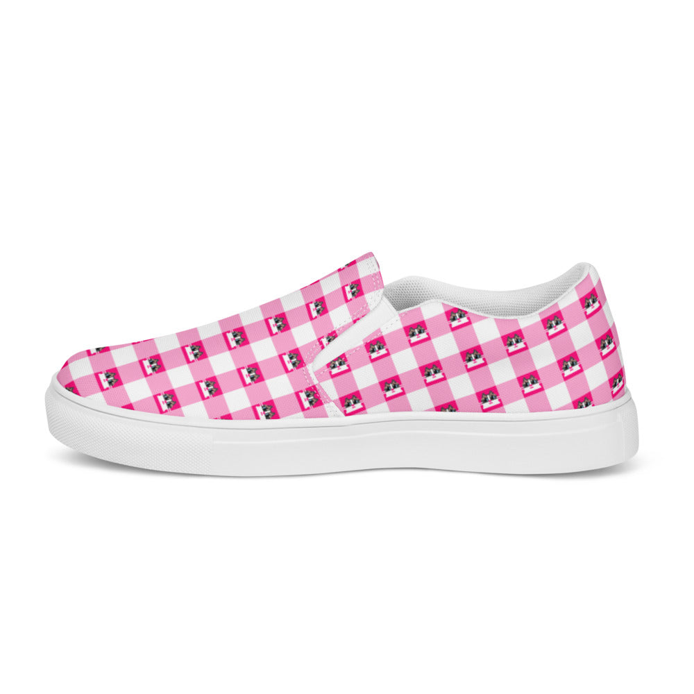 Kawaii Cat Checkered Women’s slip-on canvas shoes Pink