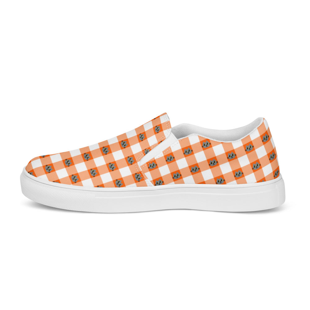 Kawaii Cat Checkered Women’s slip-on canvas shoes Orange