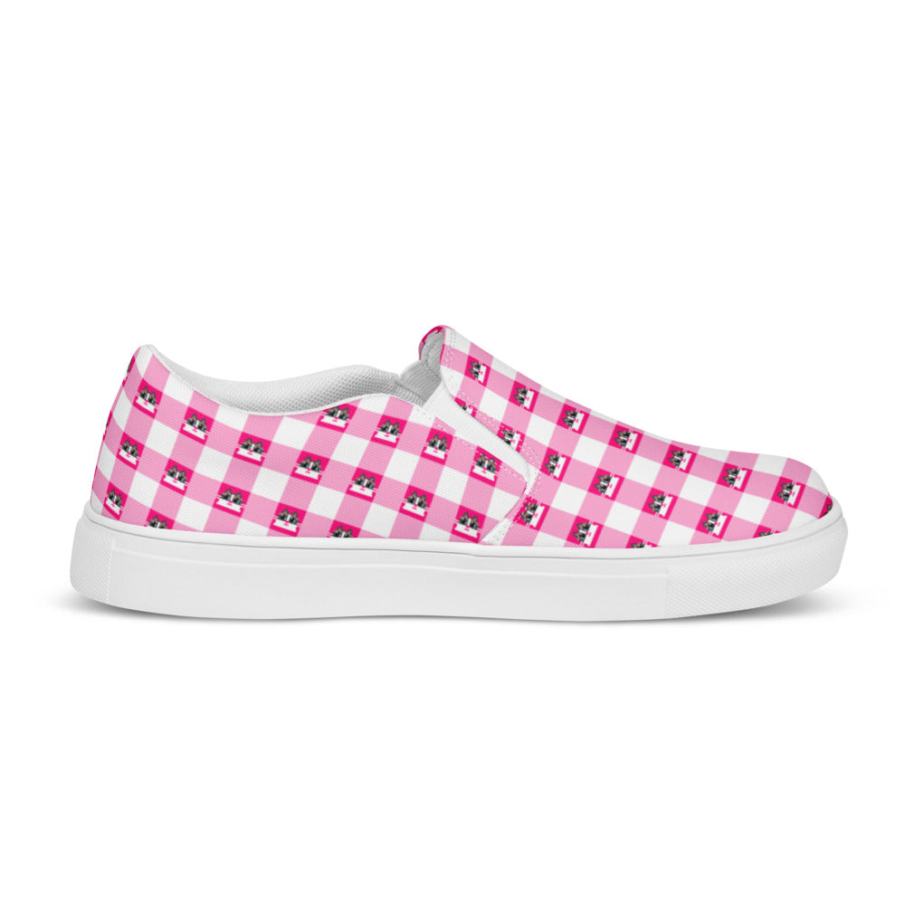 Kawaii Cat Checkered Women’s slip-on canvas shoes Pink