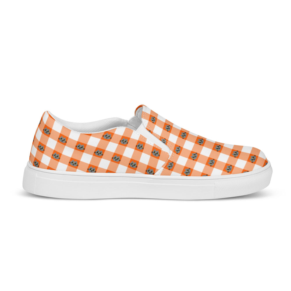 Kawaii Cat Checkered Women’s slip-on canvas shoes Orange