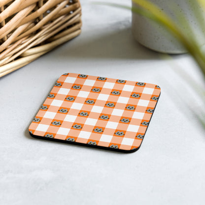 Kawaii Cat Checkered Cork-back coaster Boddah