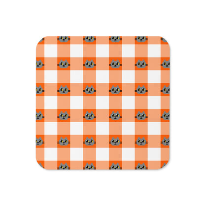 Kawaii Cat Checkered Cork-back coaster Boddah