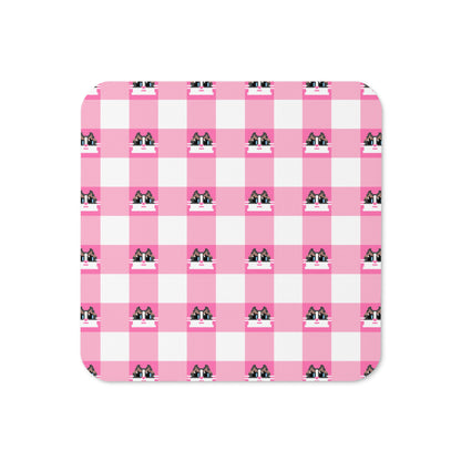 Kawaii Cat Checkered Cork-back coaster Frill
