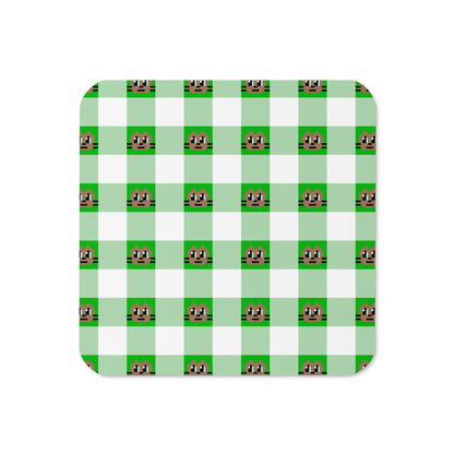 Kawaii Cat Checkered Cork-back coaster Cotora