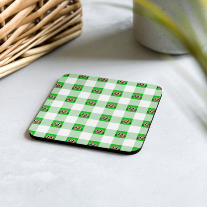 Kawaii Cat Checkered Cork-back coaster Cotora