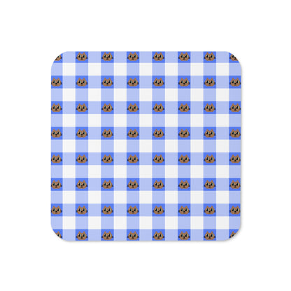 Kawaii Cat Checkered Cork-back coaster Cotora Blue