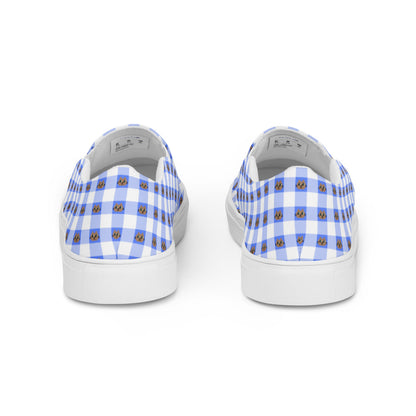 Kawaii Cat Checkered Women’s slip-on canvas shoes Blue