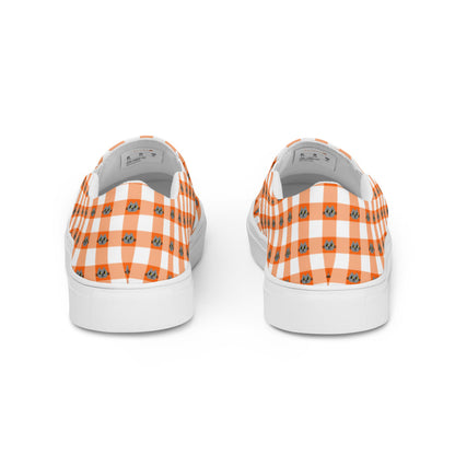 Kawaii Cat Checkered Women’s slip-on canvas shoes Orange