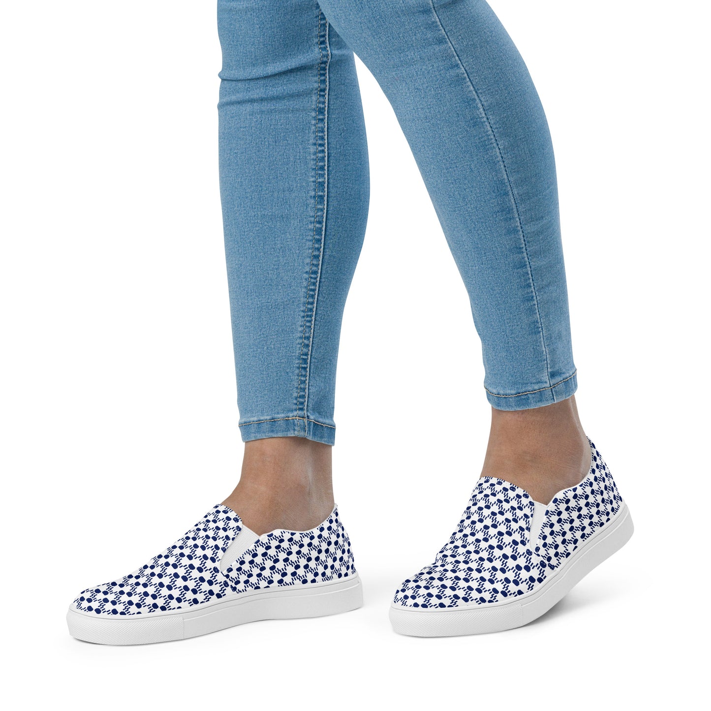 Kawaii Cat Women’s slip-on canvas shoes Paw pads and Claws Navy&White