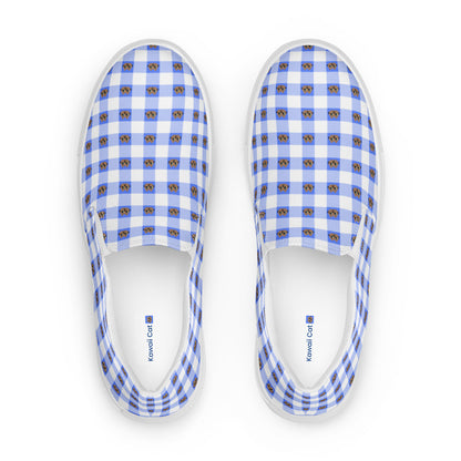 Kawaii Cat Checkered Women’s slip-on canvas shoes Blue