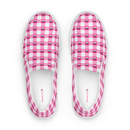 Kawaii Cat Checkered Women’s slip-on canvas shoes Pink