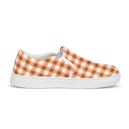 Kawaii Cat Checkered Women’s slip-on canvas shoes Orange